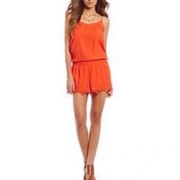 GIANNI BINI CORAL SPAGHETTI STRAP EMBROIDERED ROMPER - Picture 8 of 16